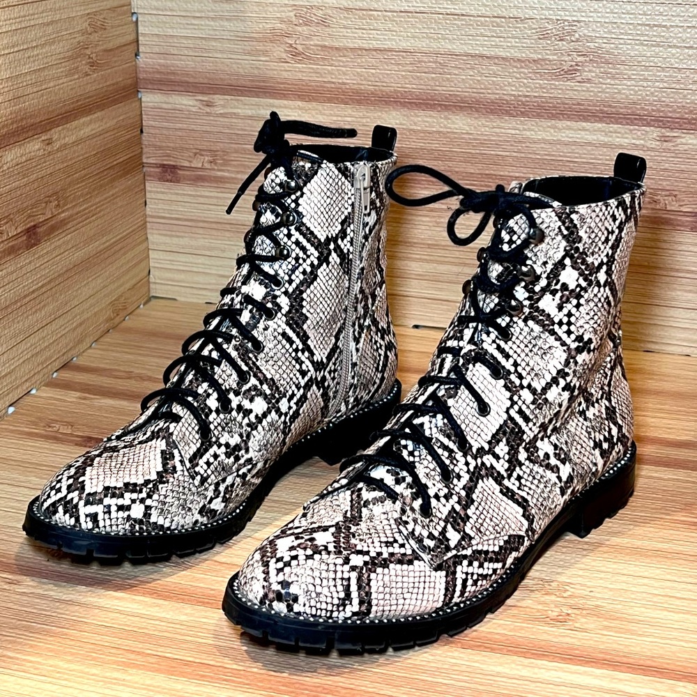 Snake Skin Rhinestone Boots Women 10 Zip Up Lace Up High Top